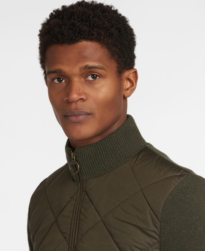 Olive Men's Barbour Jacke Arch Diamond Quilt Knit Sweaters | ZPGMHF-134