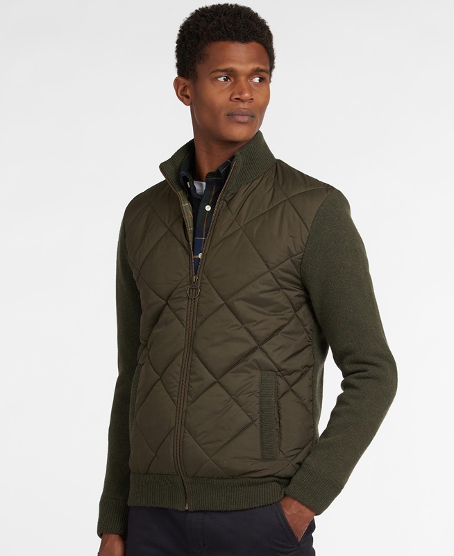 Olive Men\'s Barbour Jacke Arch Diamond Quilt Knit Sweaters | ZPGMHF-134