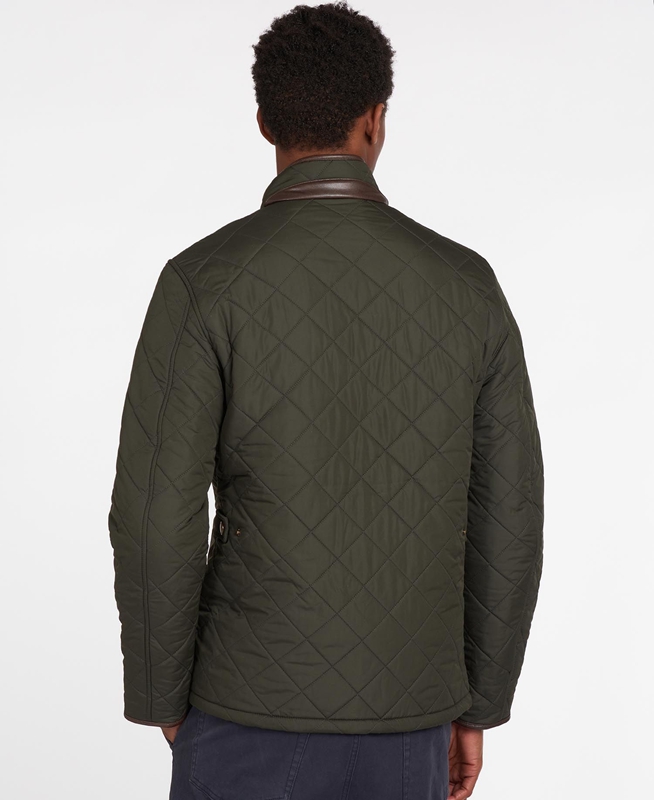 Olive Men's Barbour Powell Quilted Jackets | JDKGNL-594