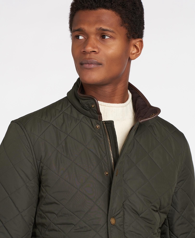 Olive Men's Barbour Powell Quilted Jackets | JDKGNL-594