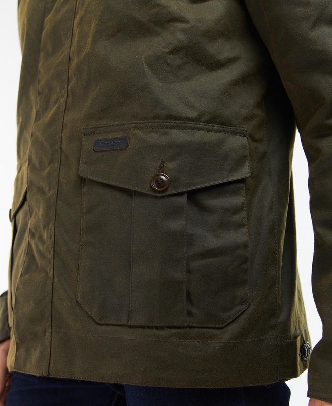 Olive Men's Barbour Sheldon Waxed Jackets | MKCLUD-401