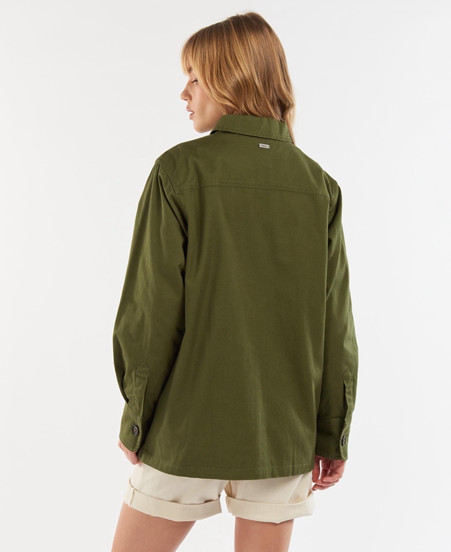 Olive Women's Barbour Explorer Marley Overshirt Shirts | XPRGNA-560