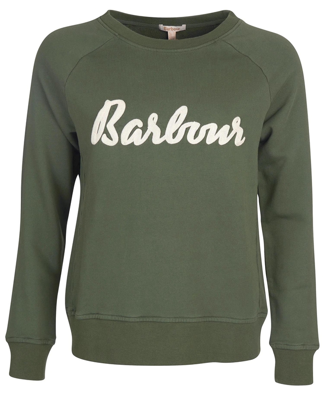 Olive Women's Barbour Sweatshirt Otterburn Sweatshirts | PXHEUW-438