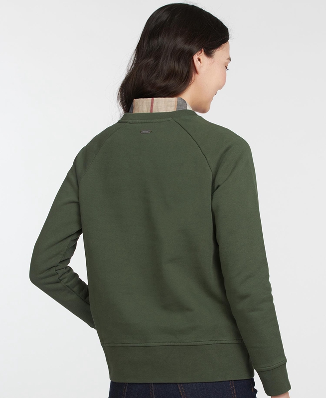 Olive Women's Barbour Sweatshirt Otterburn Sweatshirts | PXHEUW-438