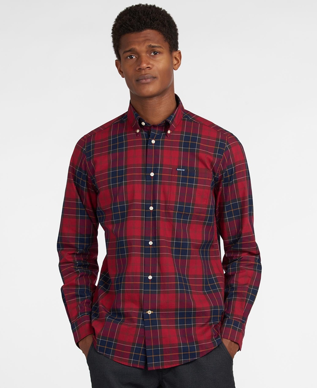 Red Men\'s Barbour Hemd Wetheram Tailored Shirts | QXITON-369