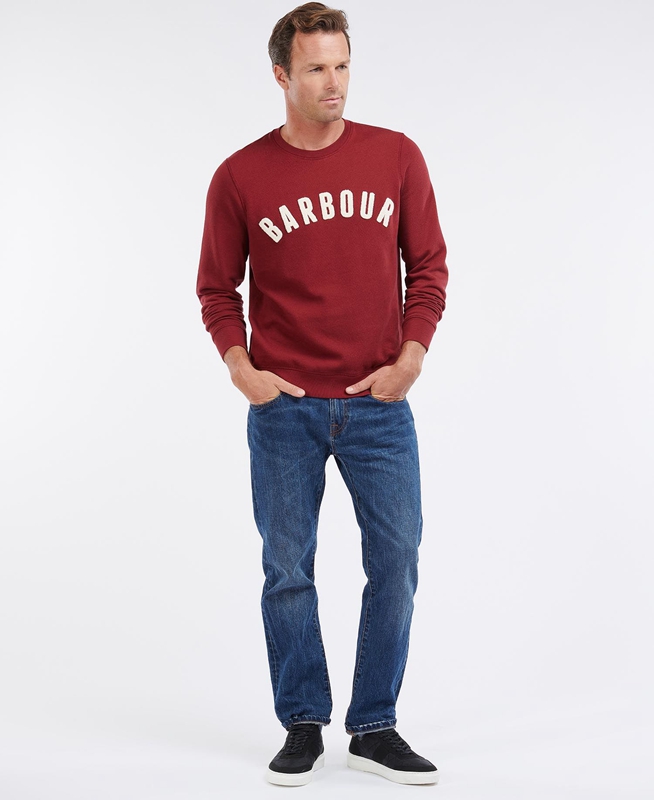 Red Men's Barbour Prep Logo Crew Sweatshirts | OBNRWZ-420