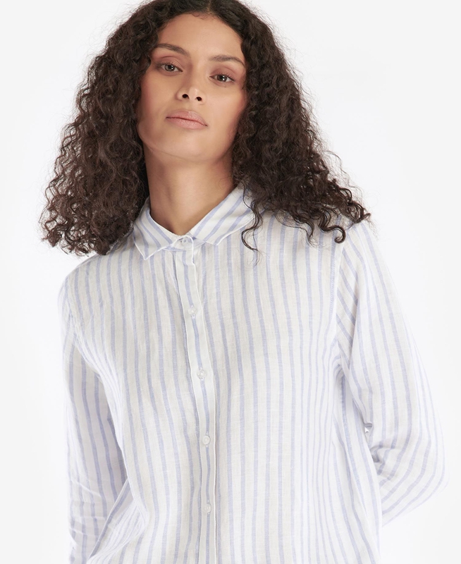 White Women's Barbour Marine Shirts | KUVFBW-639