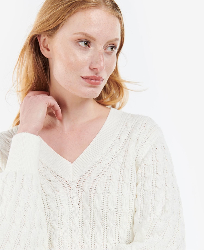 White Women's Barbour Primrose Knit Sweaters | BLZNRO-234